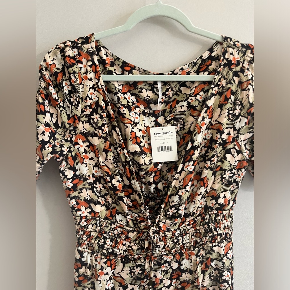 NWT Free People floral charcoal combo color mini dress size 6 - Picture 2 of 11
